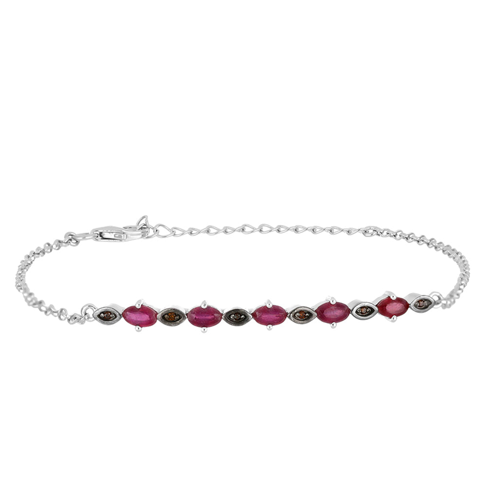 Pulsera de Plata con Rubí de Madagascar y Diamante Rojo
