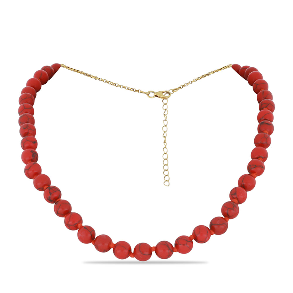 Collar de Plata Bañada en Oro con Coral de Esponja Roja