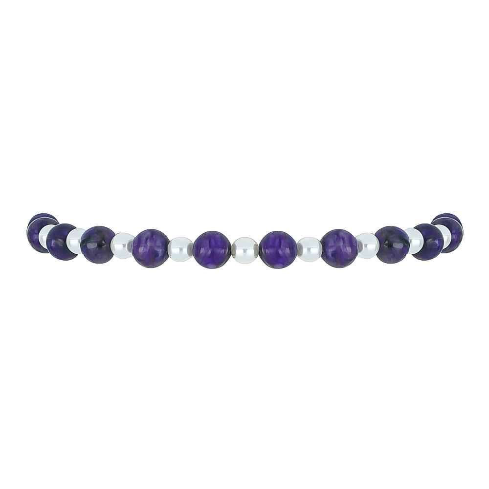 Pulsera de Plata Bañada en Oro con Charoita y Perla de Agua Dulce