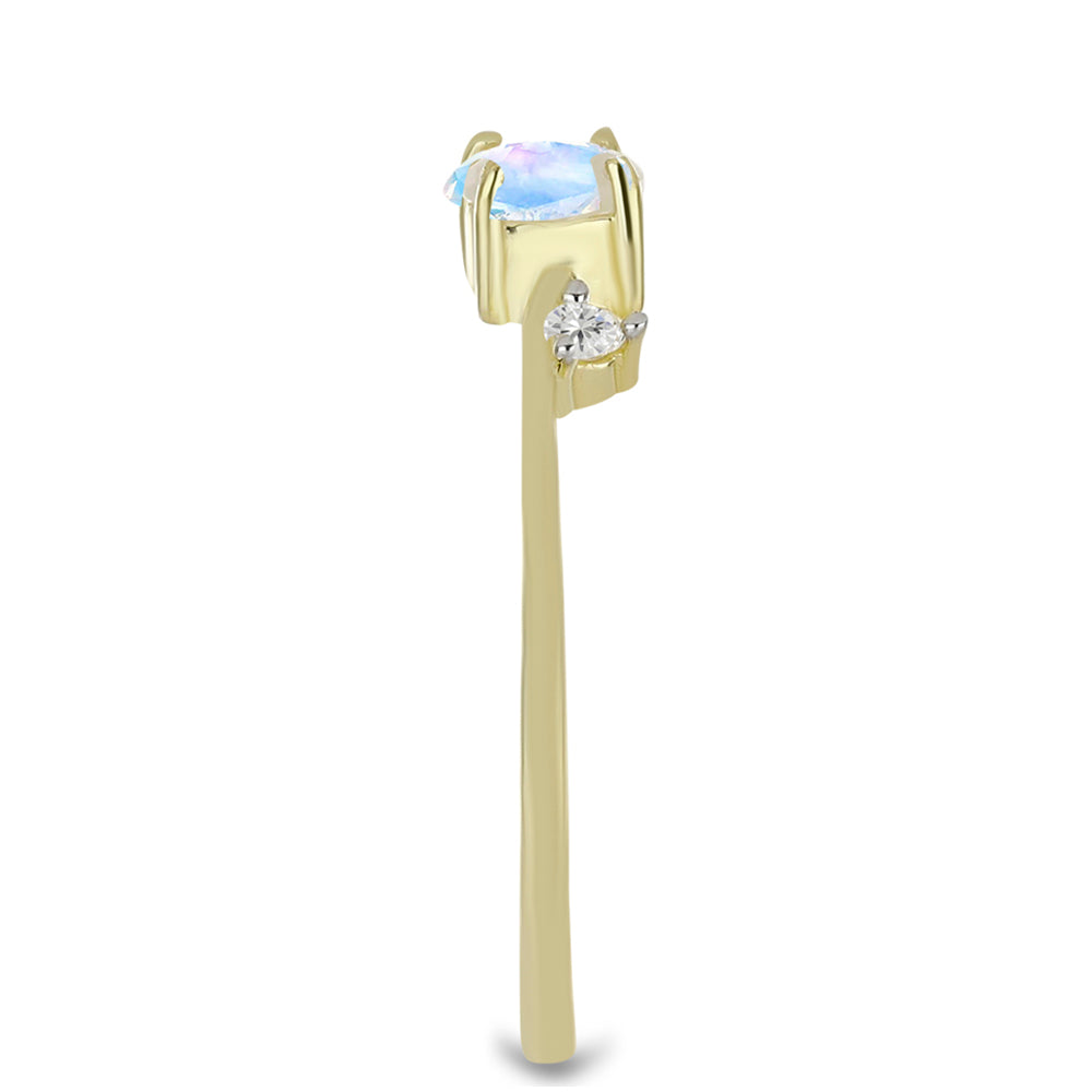 Anillo de Plata Bañada en Oro con Piedra Lunar Arco Iris y Topacio Blanco