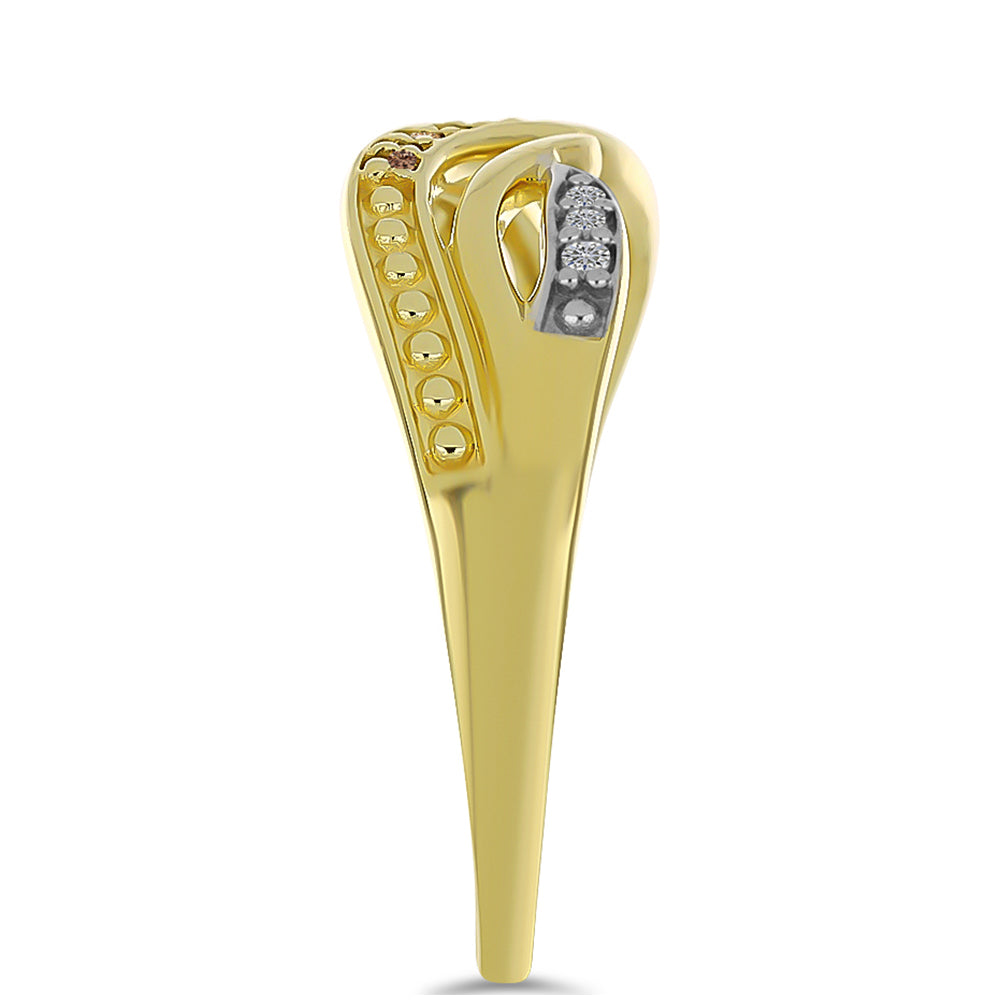 Anillo de Plata Bañada en Oro con Diamante Champagne y Diamante blanco