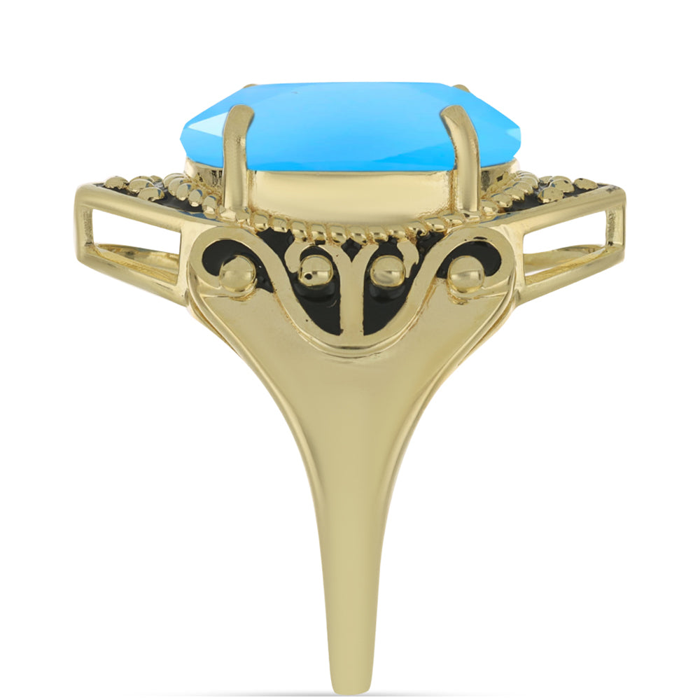 Anillo de Plata Bañada en Oro con Calcedonia Aqua