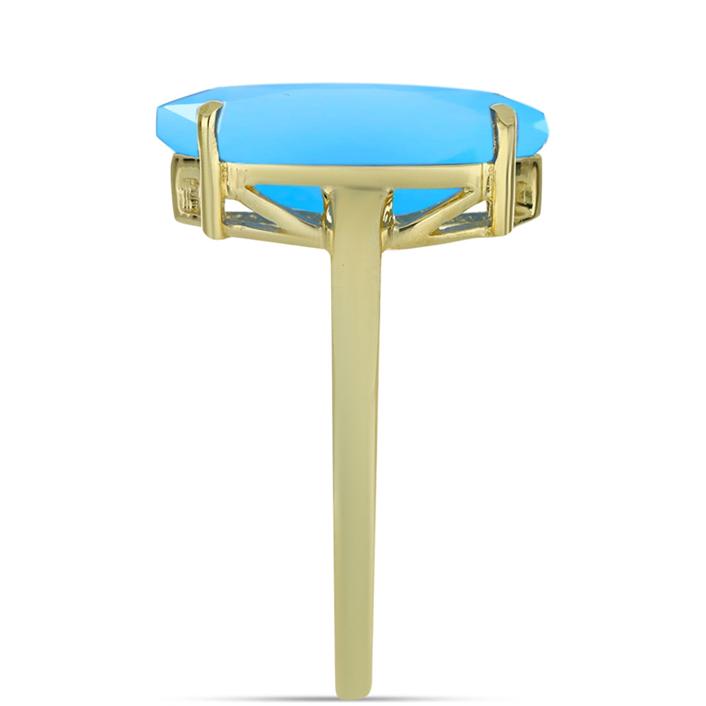 Anillo de Plata Bañada en Oro con Calcedonia Aqua