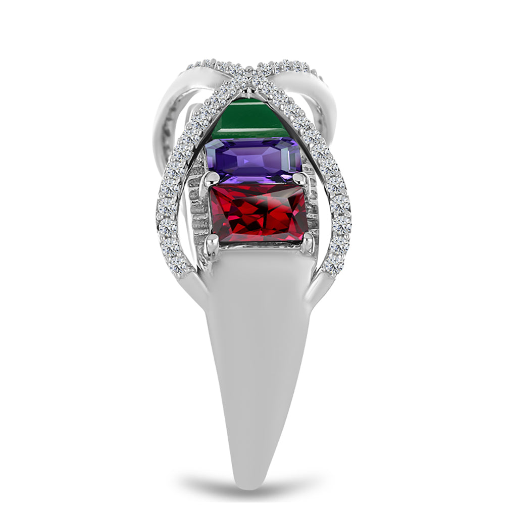 Anillo de Plata con Amatista de Marruecos y Ágata Verde