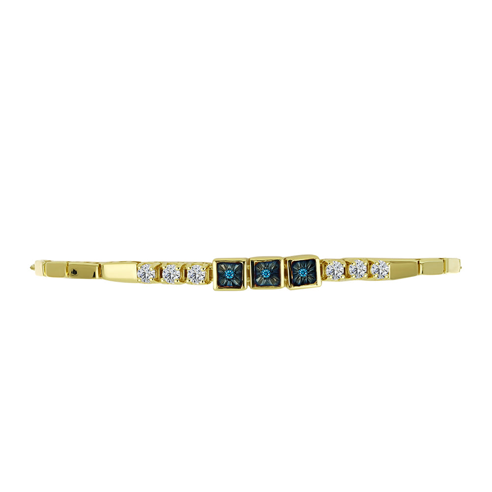 Pulsera de Plata Bañada en Oro con Diamante Azul y Topacio Blanco
