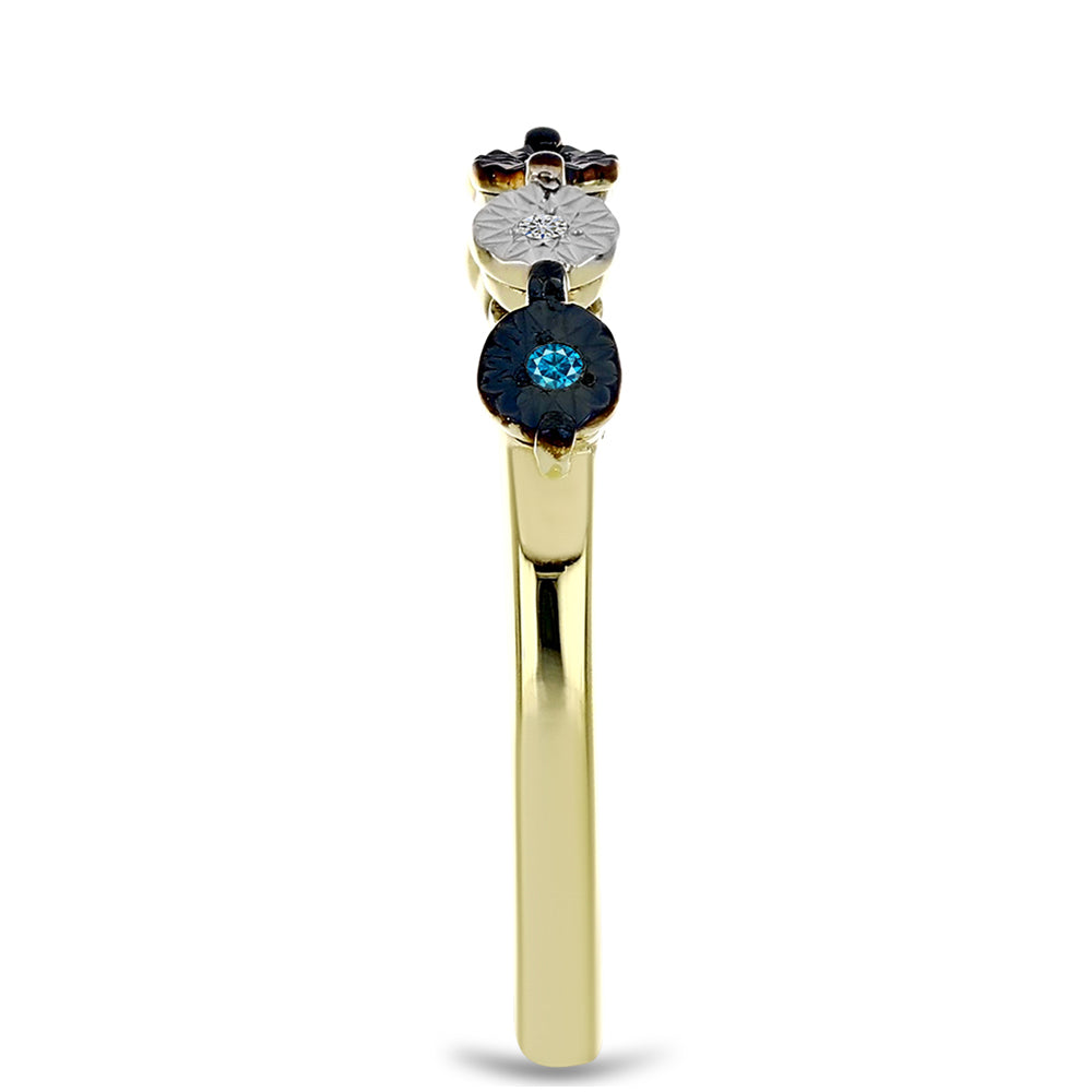 Anillo de Plata Bañada en Oro con Diamante Azul y Topacio Blanco