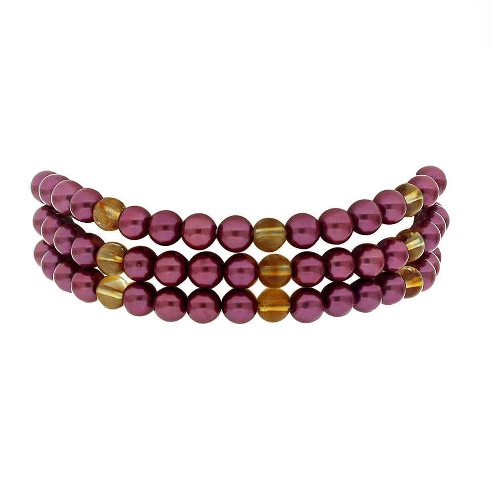 Pulsera de Plata Bañada en Oro con Perla Púrpura de Agua dulce y Citrino de los Montes Urales