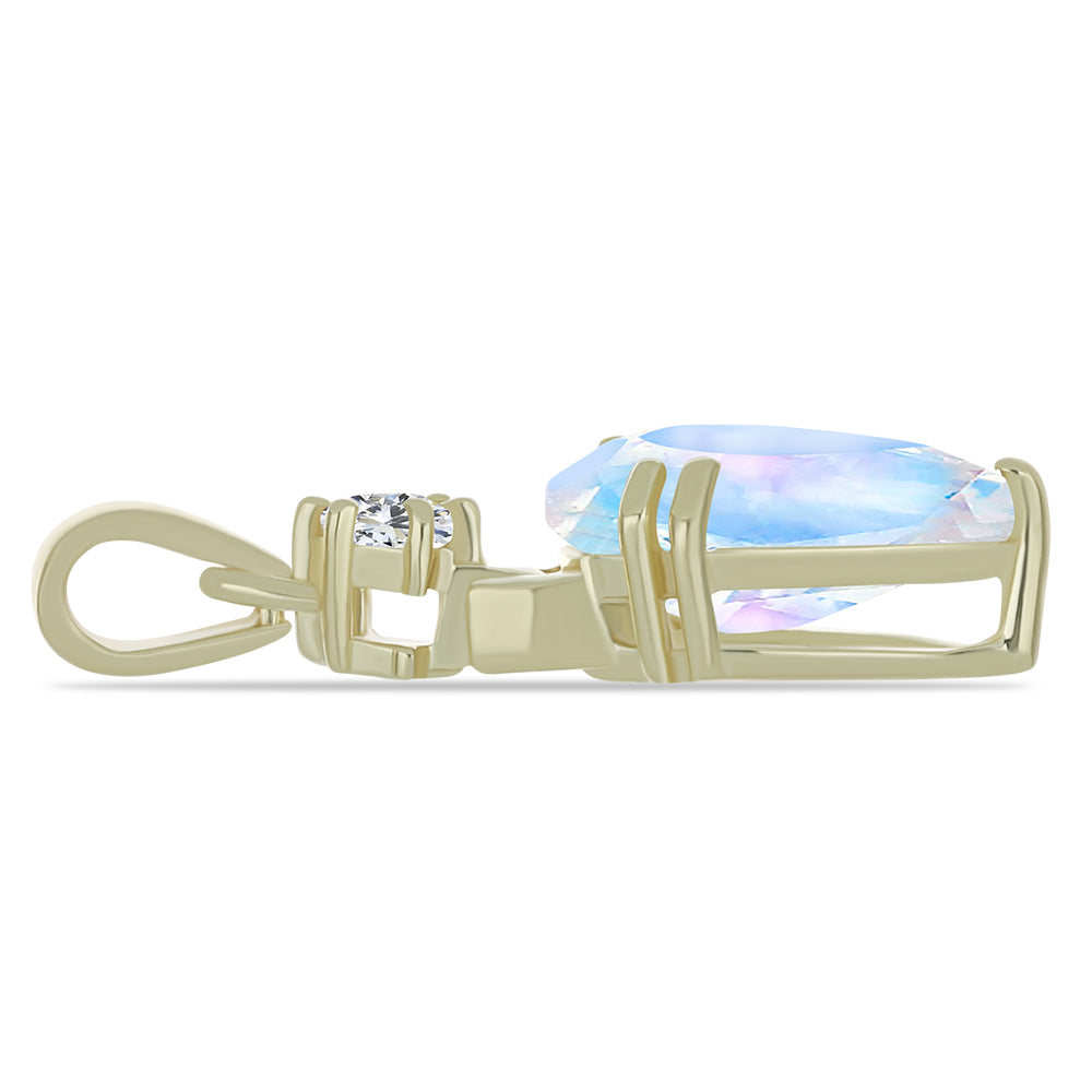 Colgante de Plata Bañada en Oro con Piedra Lunar Arco Iris y Topacio Blanco