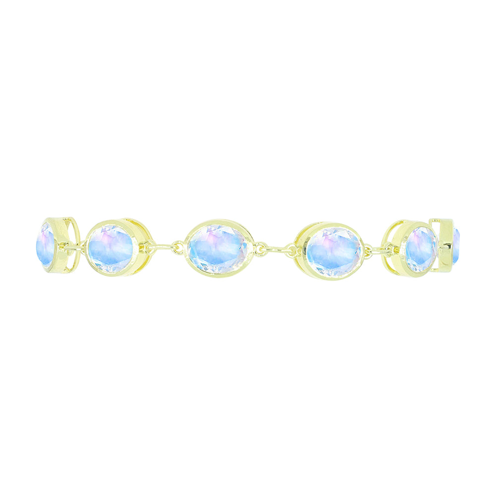 Pulsera de Plata Bañada en Oro con Piedra Lunar Arco Iris