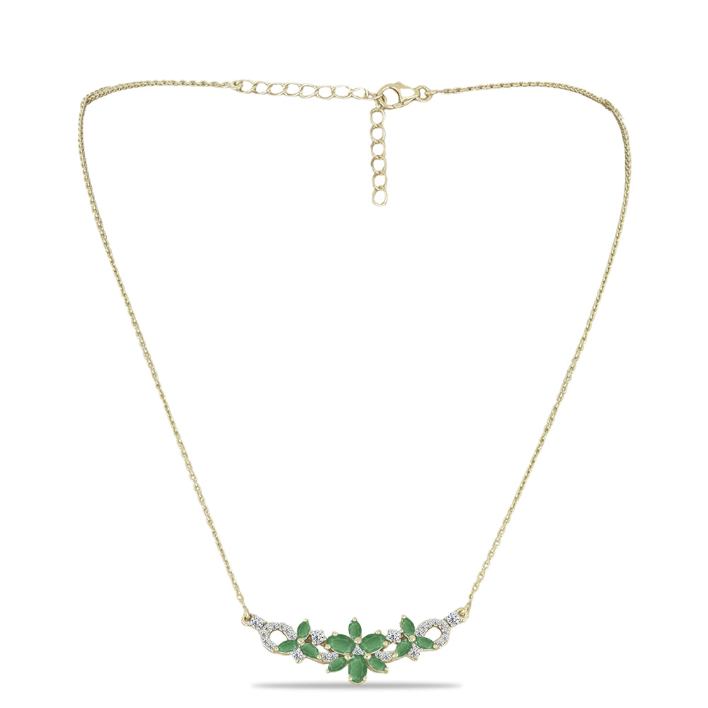Collar de Plata Bañada en Oro con Esmeralda de Brasil y Topacio Blanco