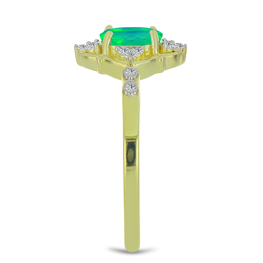 Anillo de Plata Bañada en Oro con Ópalo Verde Etíope de Lega Dembi y Topacio Blanco