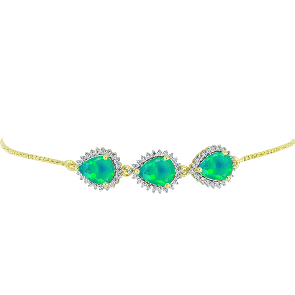 Pulsera de Plata Bañada en Oro con Ópalo Verde Etíope de Lega Dembi y Topacio Blanco