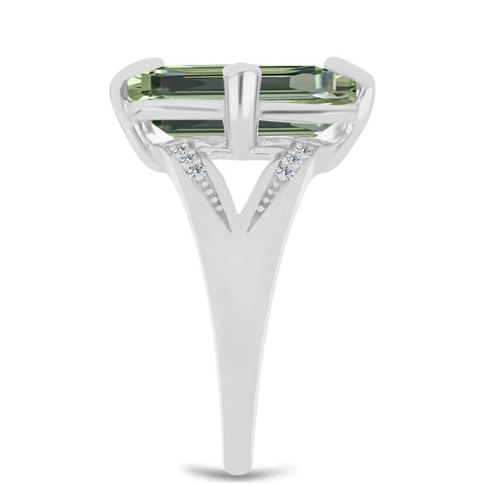 Anillo de Plata con Amatista Verde y Topacio Blanco