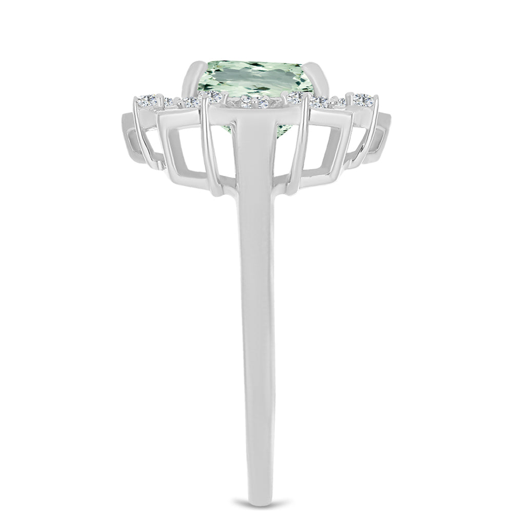 Anillo de Plata con Amatista Verde y Topacio Blanco