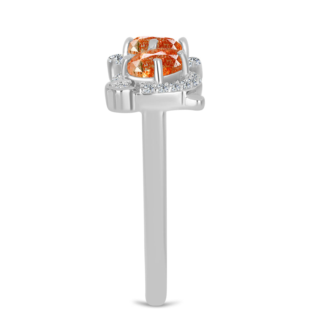 Anillo de Plata con Piedra Solar de Oregon y Topacio Blanco