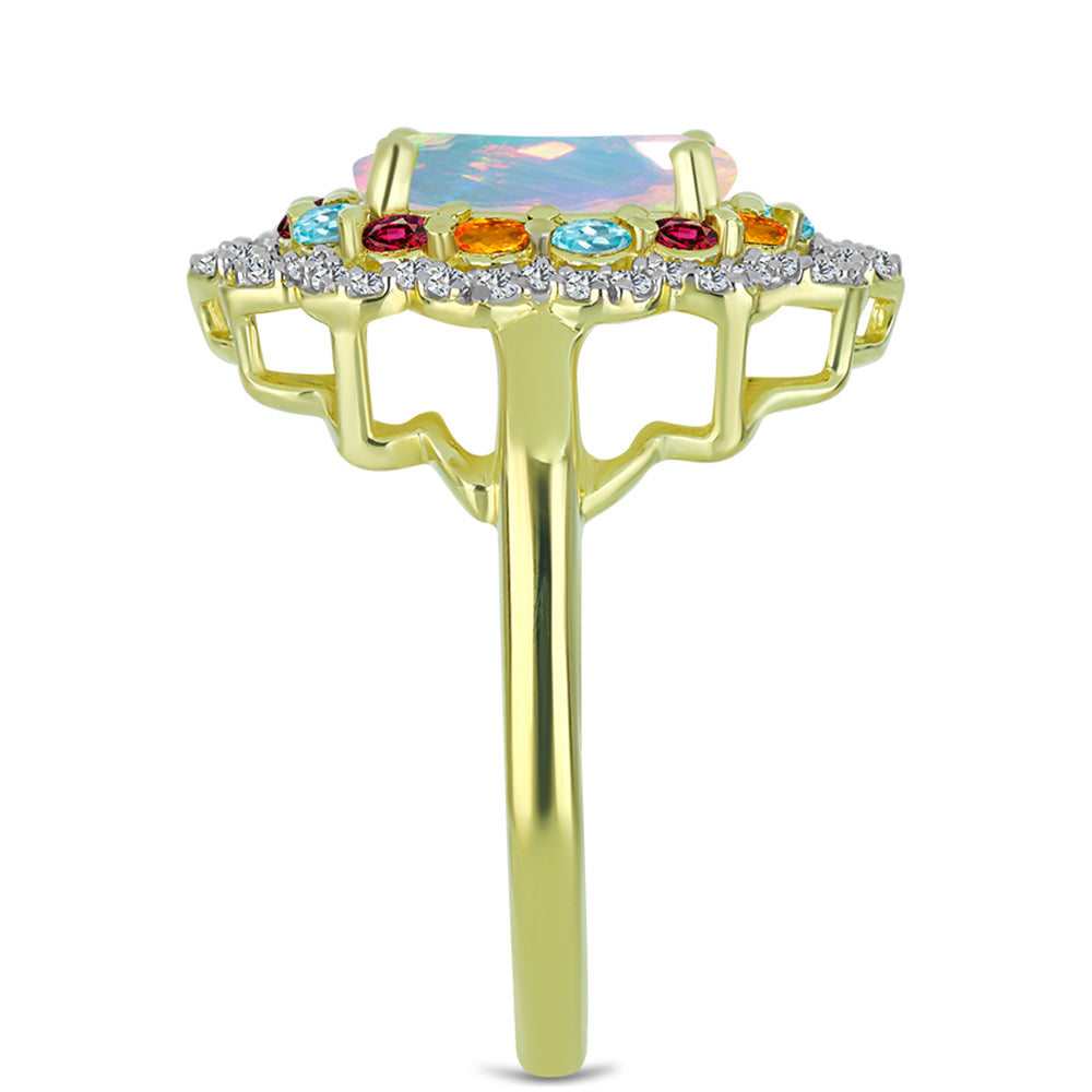 Anillo de Plata Bañada en Oro con Ópalo Welo y Chakra Turmalina