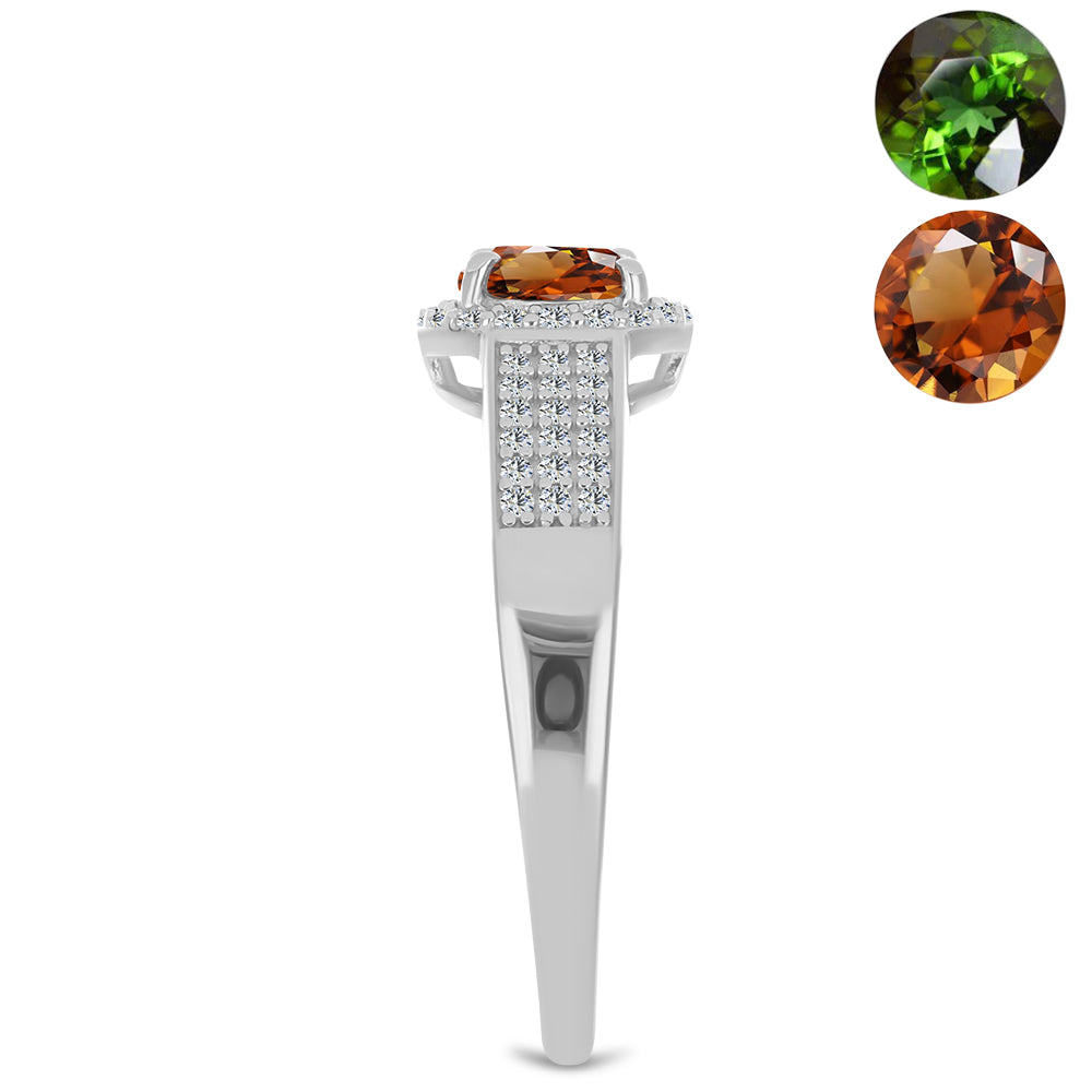 Anillo de Plata con Zultanita de Anatolia certificado y cultivado en laboratorio y Topacio Blanco