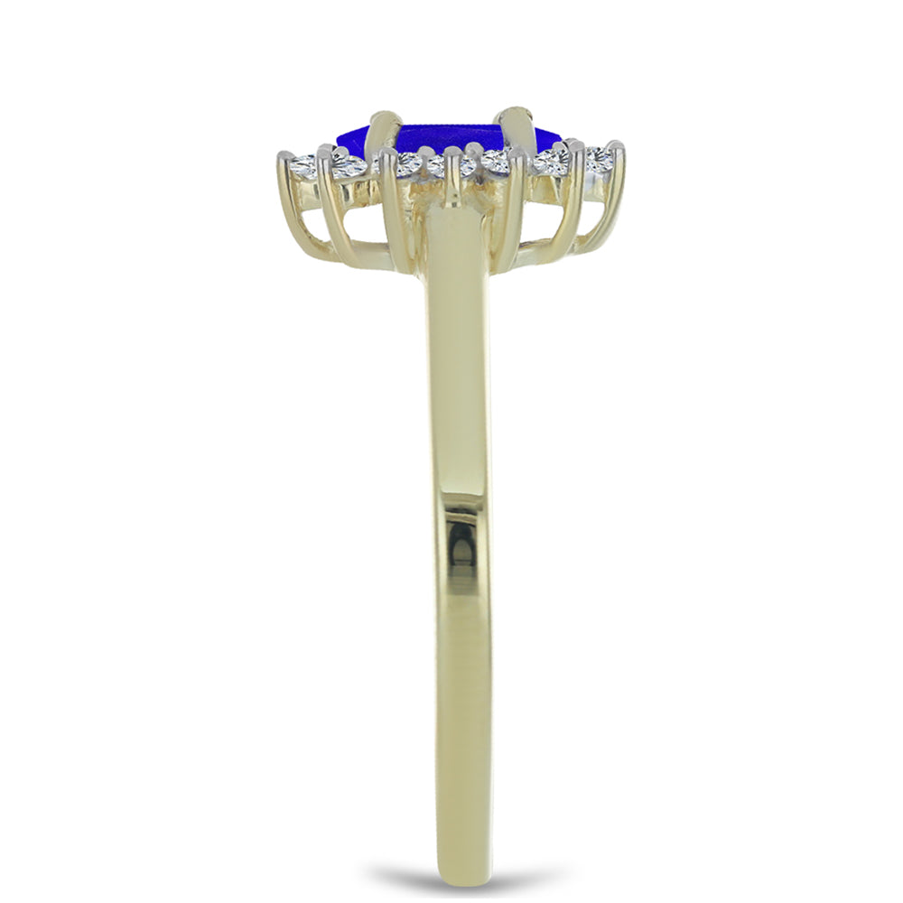 Anillo de Plata Bañada en Oro con Ágata azul y Topacio Blanco
