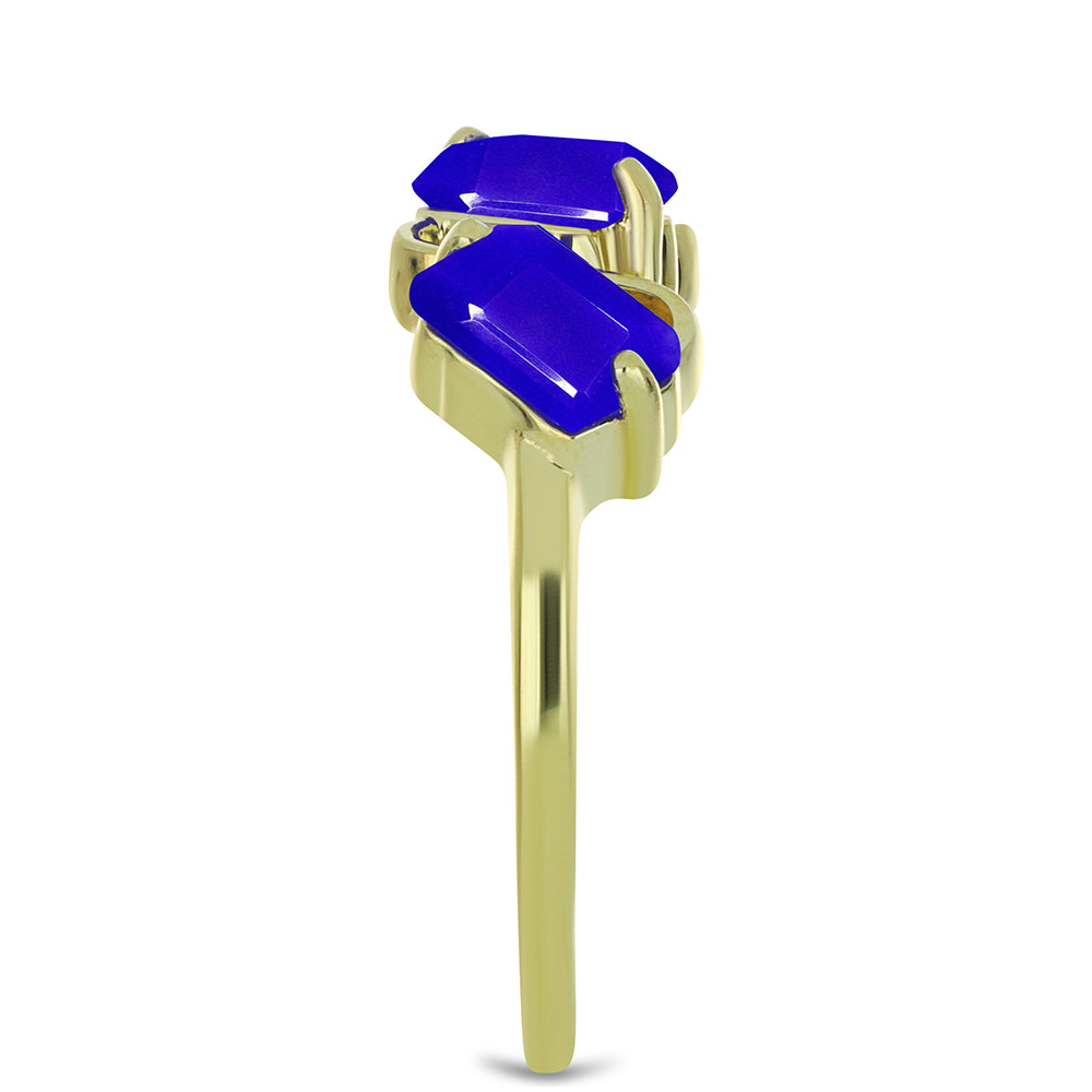 Anillo de Plata Bañada en Oro con Ágata azul