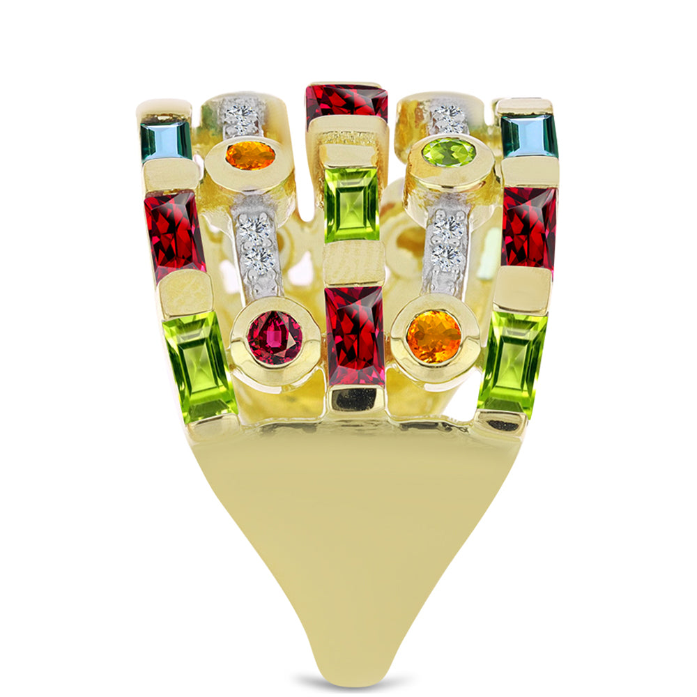 Anillo de Plata Bañada en Oro con Chakra Turmalina y Topacio Blanco