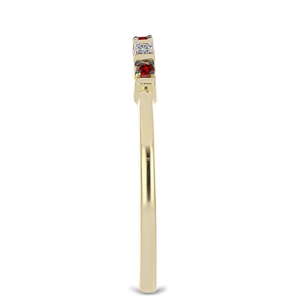 Anillo de Plata Bañada en Oro con Diamante Rojo y Diamante blanco