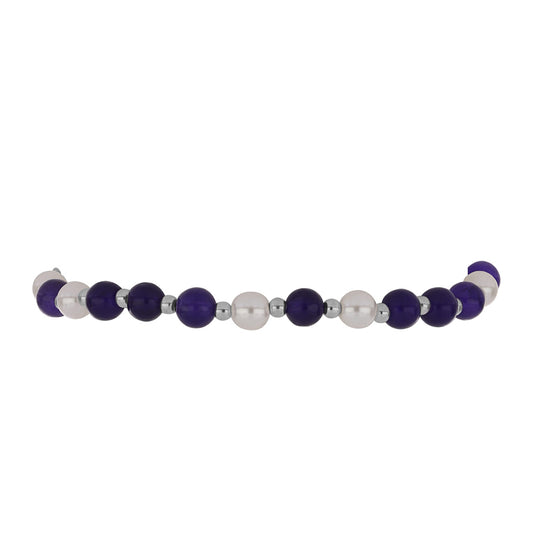 Pulsera de Plata con Jade Púrpura y Perla de Agua Dulce