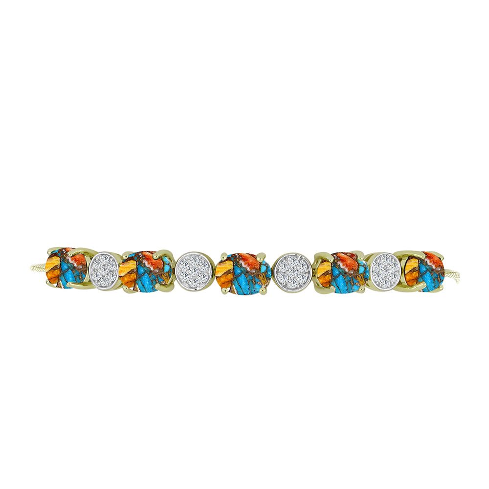 Pulsera de Plata Bañada en Oro con Turquesa Ostra y Topacio Blanco