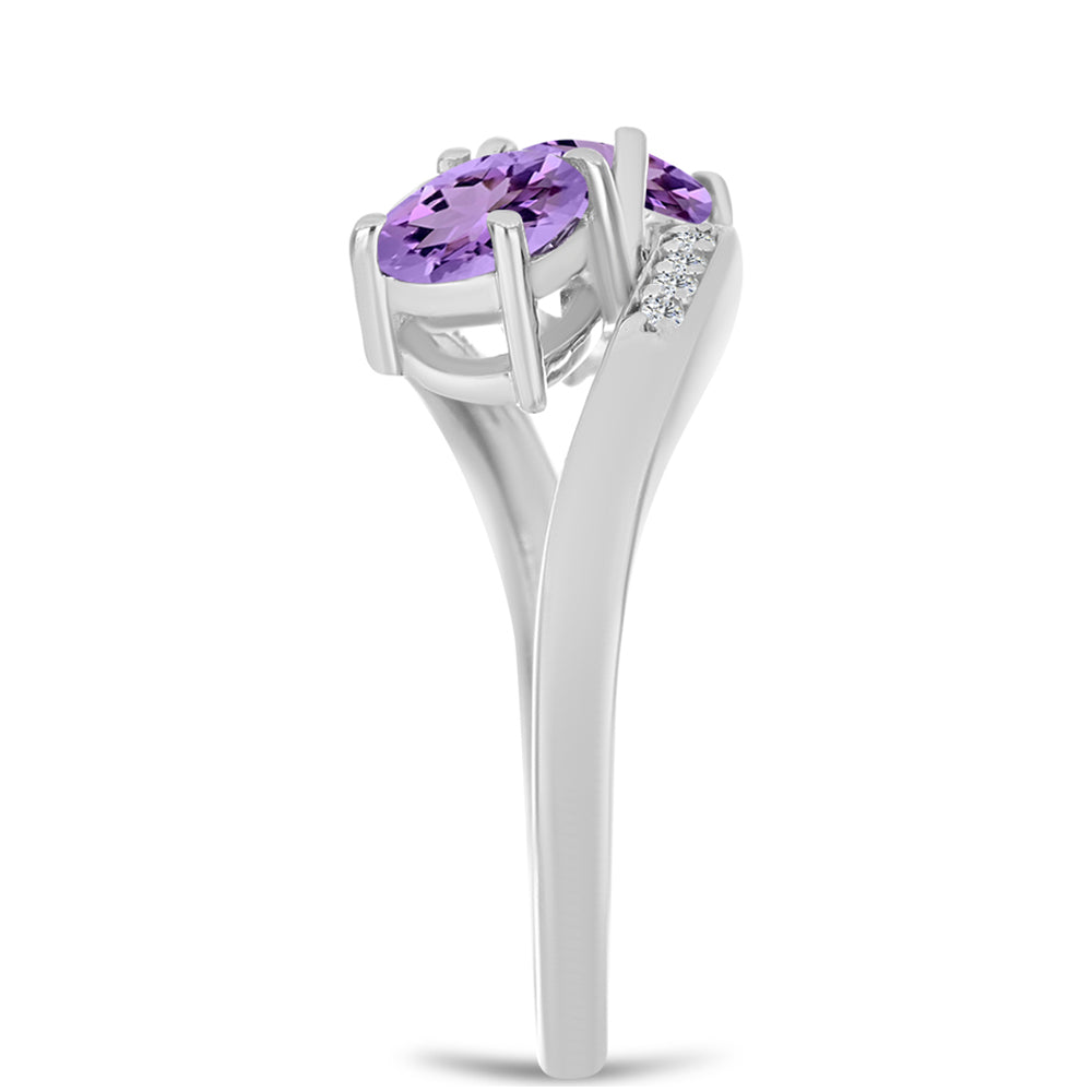 Anillo de Plata con Amatista Rosa de Francia y Topacio Blanco