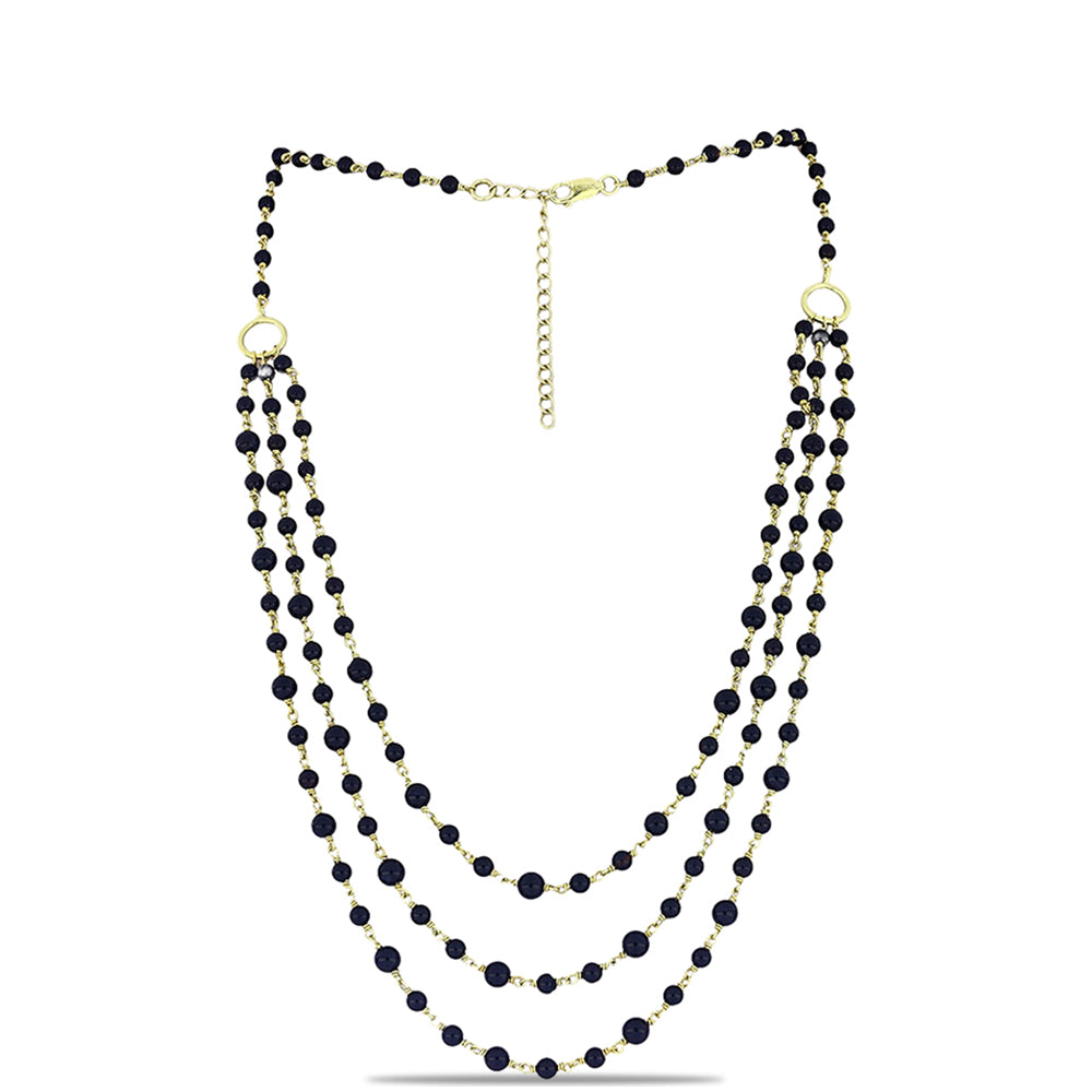 Collar de Plata Bañada en Oro con Ónix negro de Suwar