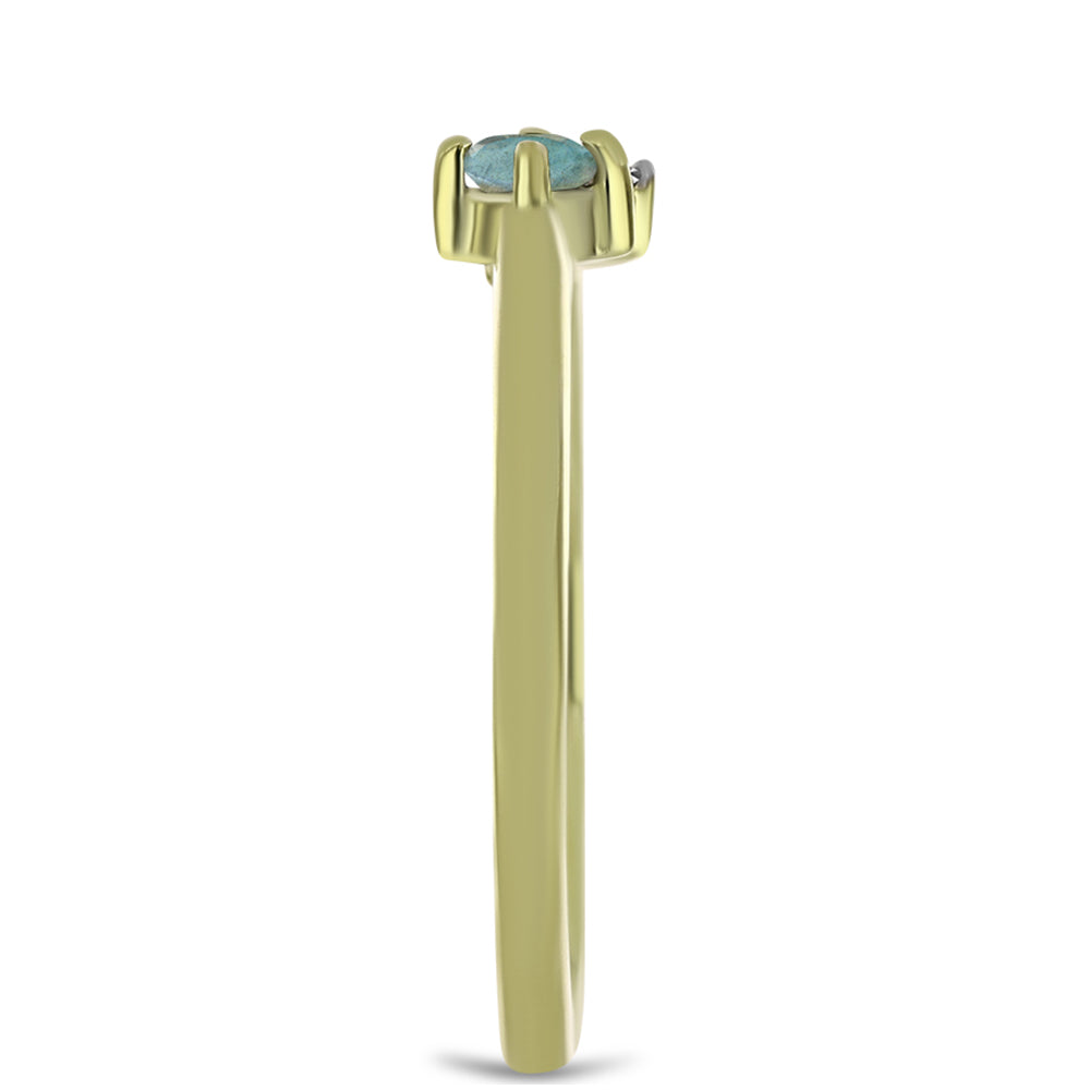 Anillo de Plata Bañada en Oro con Labradorita y Topacio Blanco