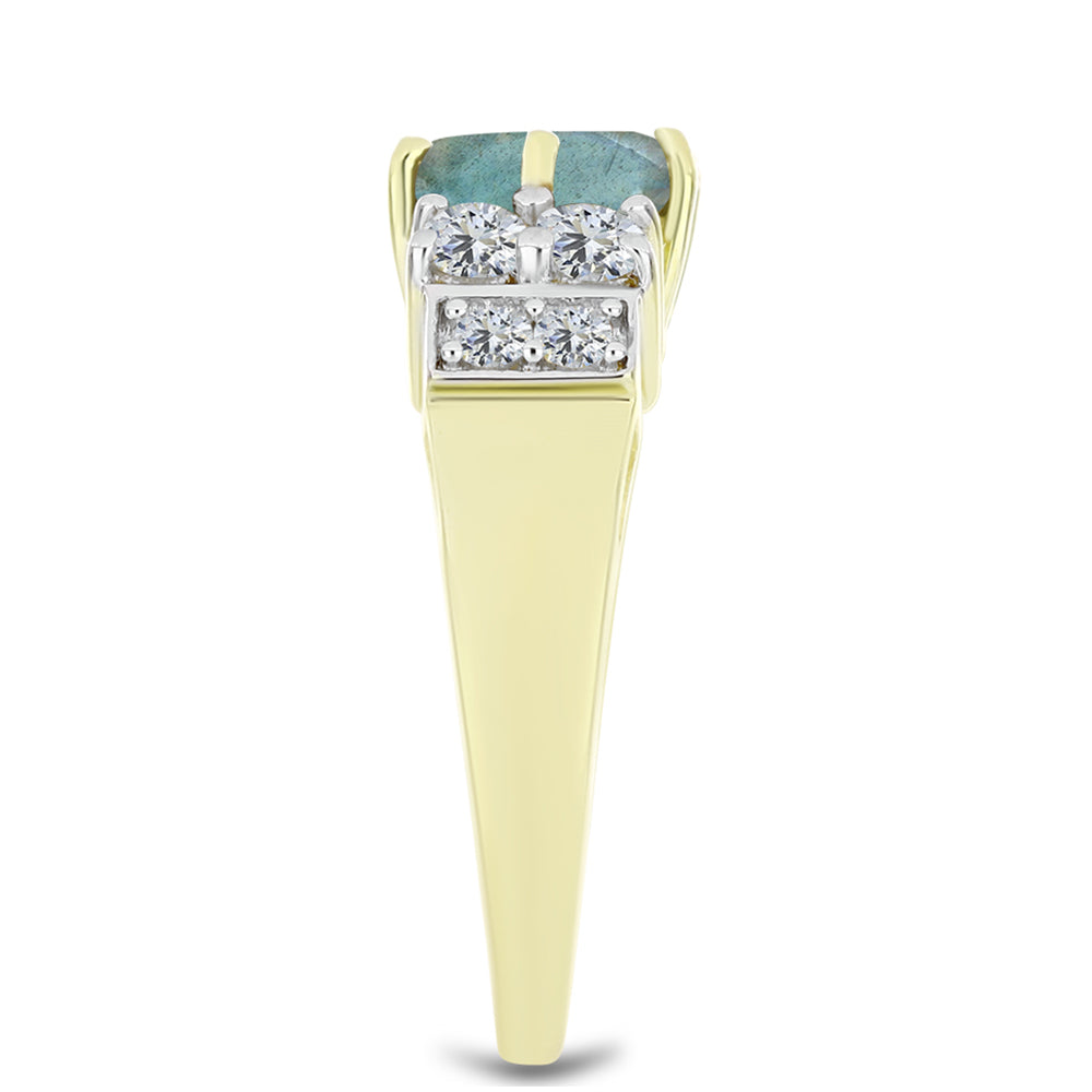Anillo de Plata Bañada en Oro con Labradorita y Topacio Blanco