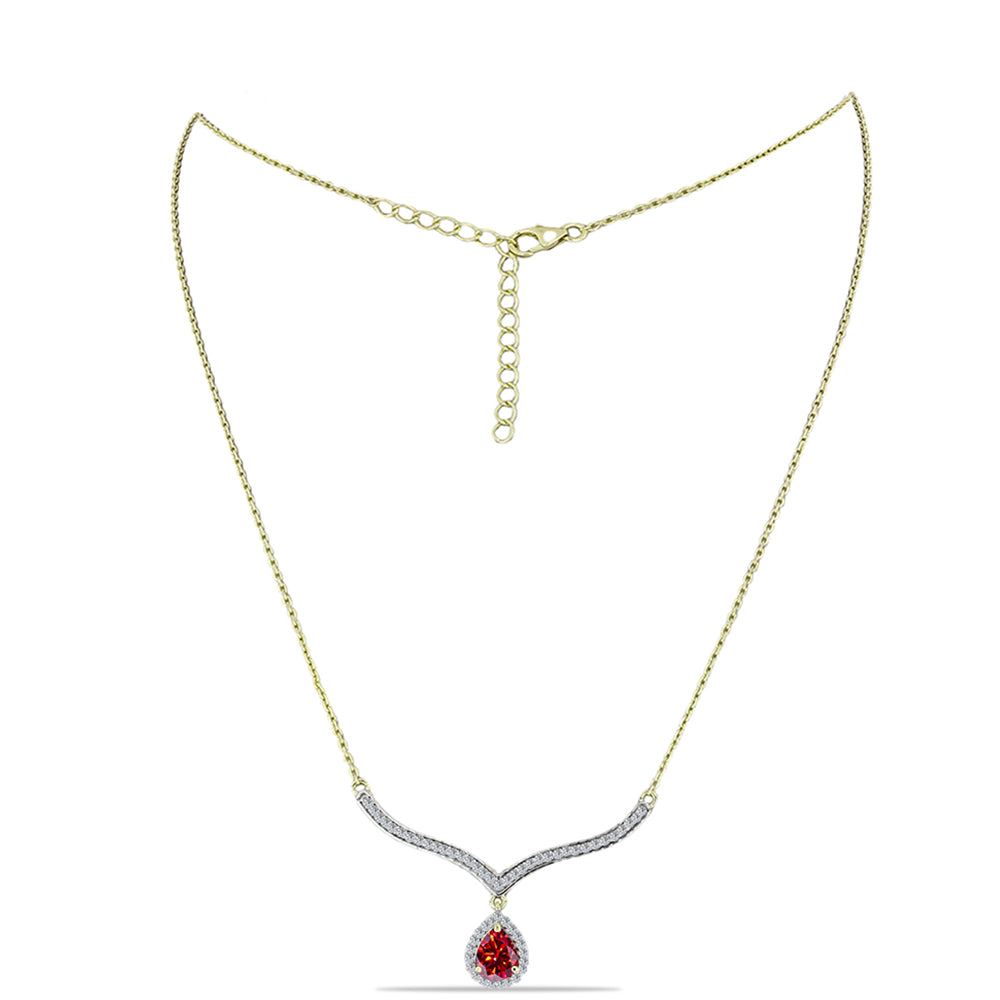 Collar de Plata Bañada en Oro con Majestuosa moisanita roja y Topacio Blanco