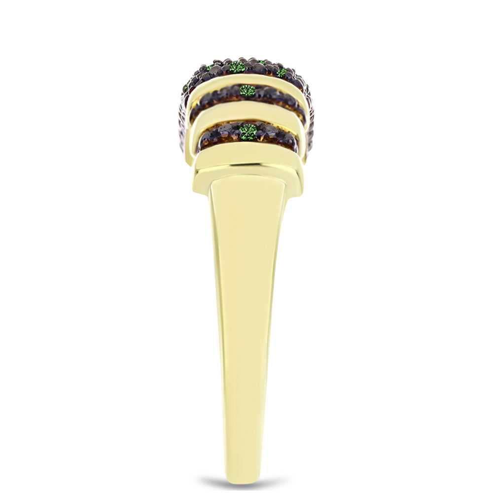 Anillo de Plata Bañada en Oro con Diamante Verde
