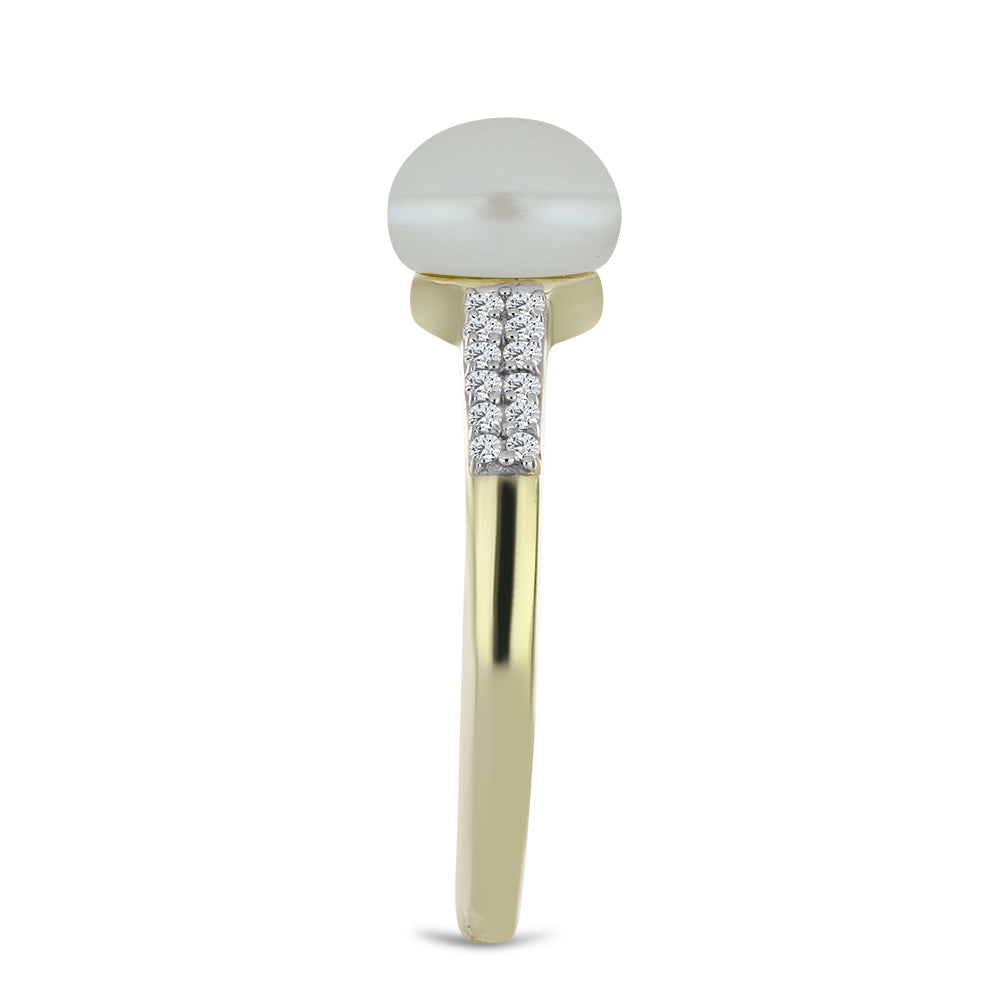 Anillo de Plata Bañada en Oro con Perla blanca de agua dulce y Topacio Blanco