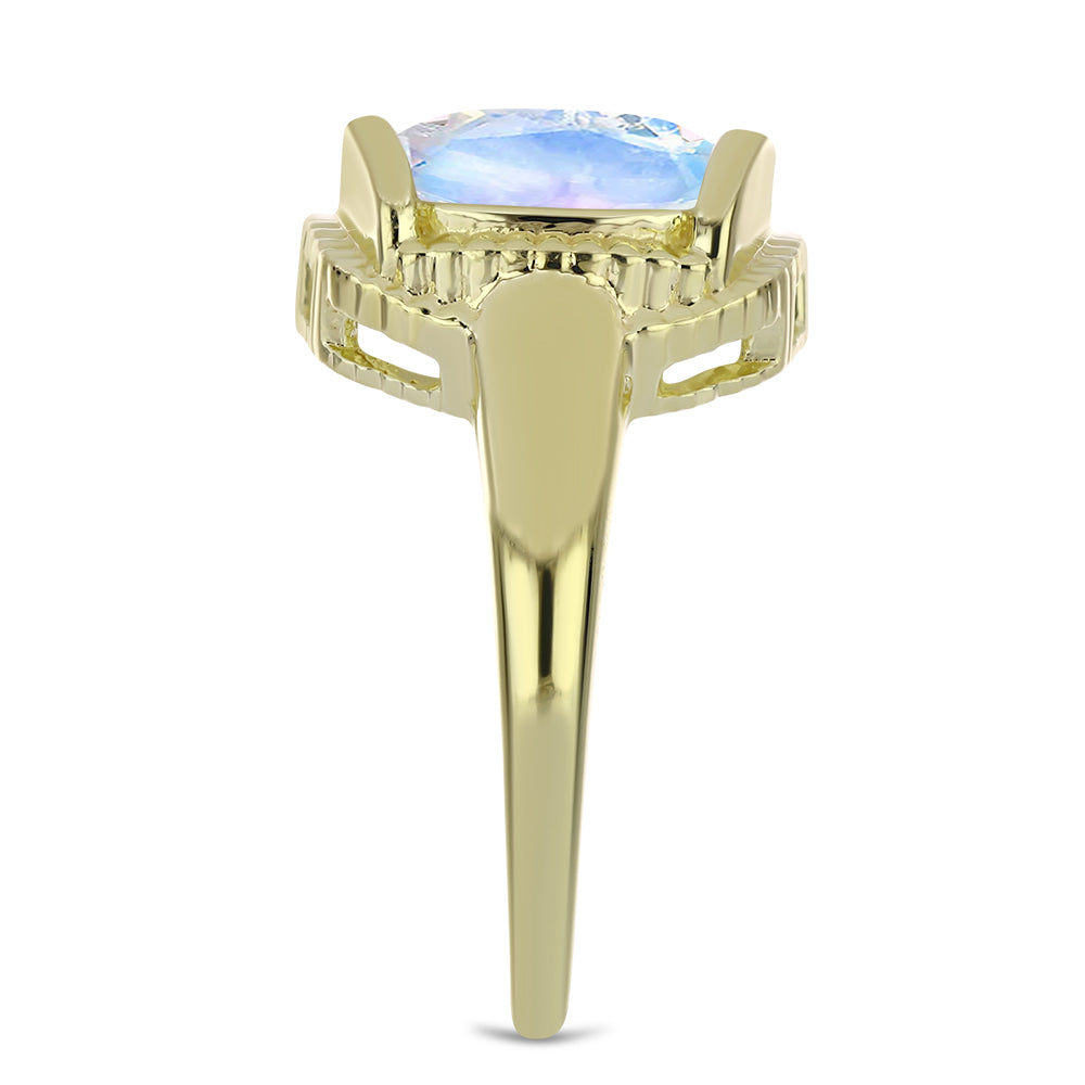 Anillo de Plata Bañada en Oro con Piedra Lunar Arco Iris