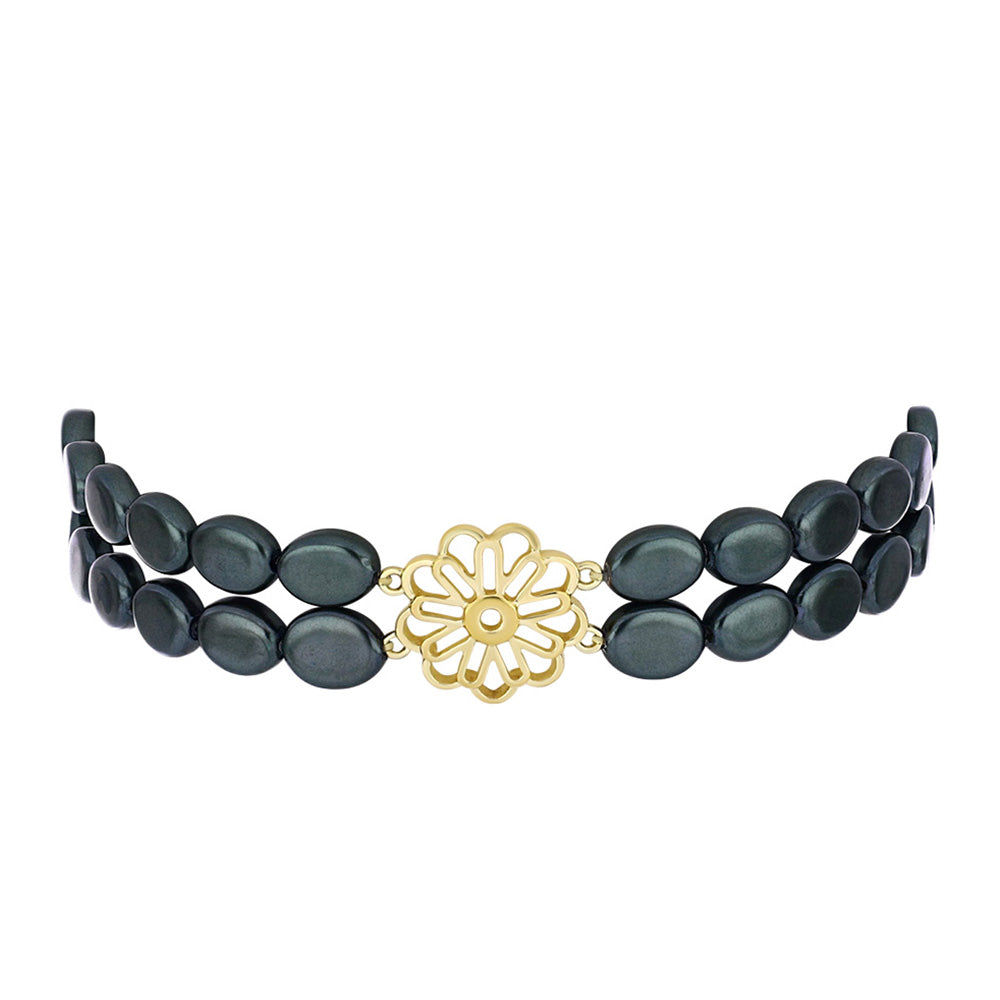 Pulsera de Plata Bañada en Oro con Perla de río Tahiti verde ilusión