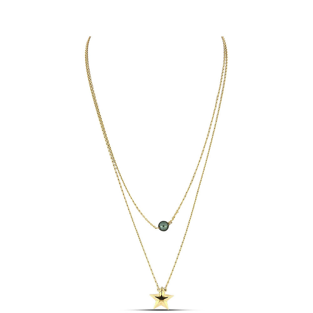 Collar de Plata Bañada en Oro con Perla de río Tahiti verde ilusión
