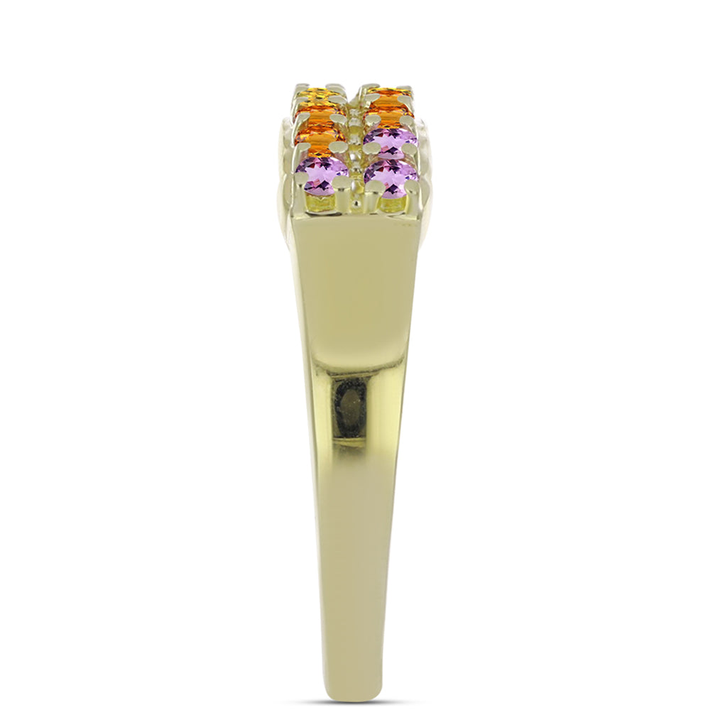 Anillo de Plata Bañada en Oro con Zafiro Arco Iris