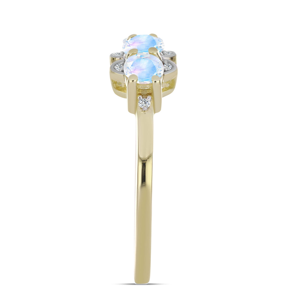 Anillo de Plata Bañada en Oro con Piedra Lunar Arco Iris y Topacio Blanco