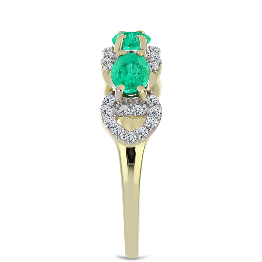 Anillo de Plata Bañada en Oro con Esmeralda de Colombia y Diamante blanco