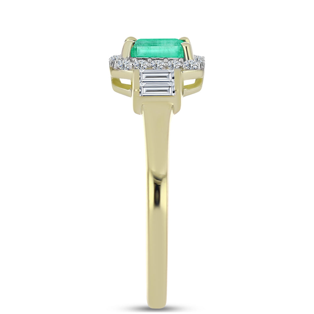 Anillo de Plata Bañada en Oro con Esmeralda de Colombia y Diamante blanco
