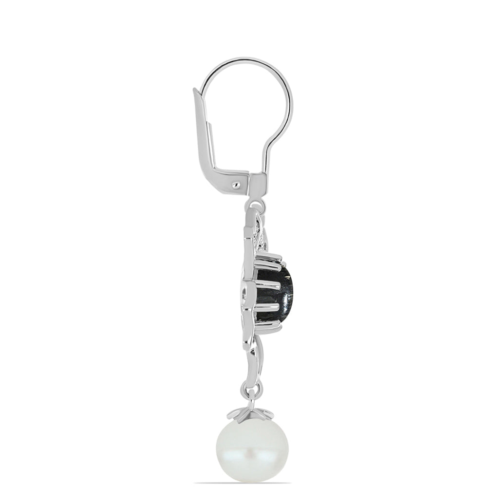 Pendientes de Plata con Jaspe Picasso y Perla blanca de agua dulce