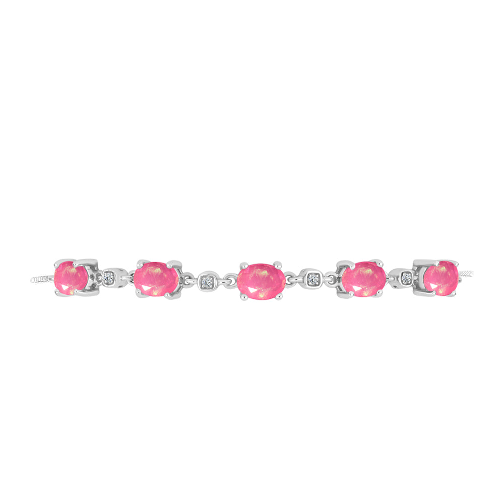 Pulsera de Plata con Ópalo Rosa de Lega Dembi y Topacio Blanco