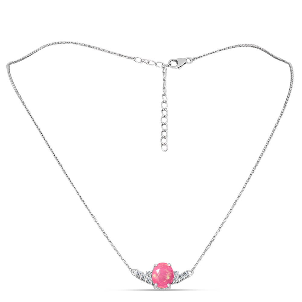 Collar de Plata con Ópalo Rosa de Lega Dembi y Topacio Blanco