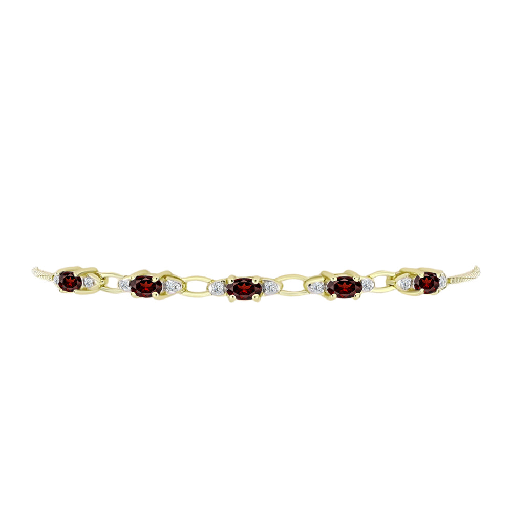 Pulsera de Plata Bañada en Oro con Granate Barton y Topacio Blanco