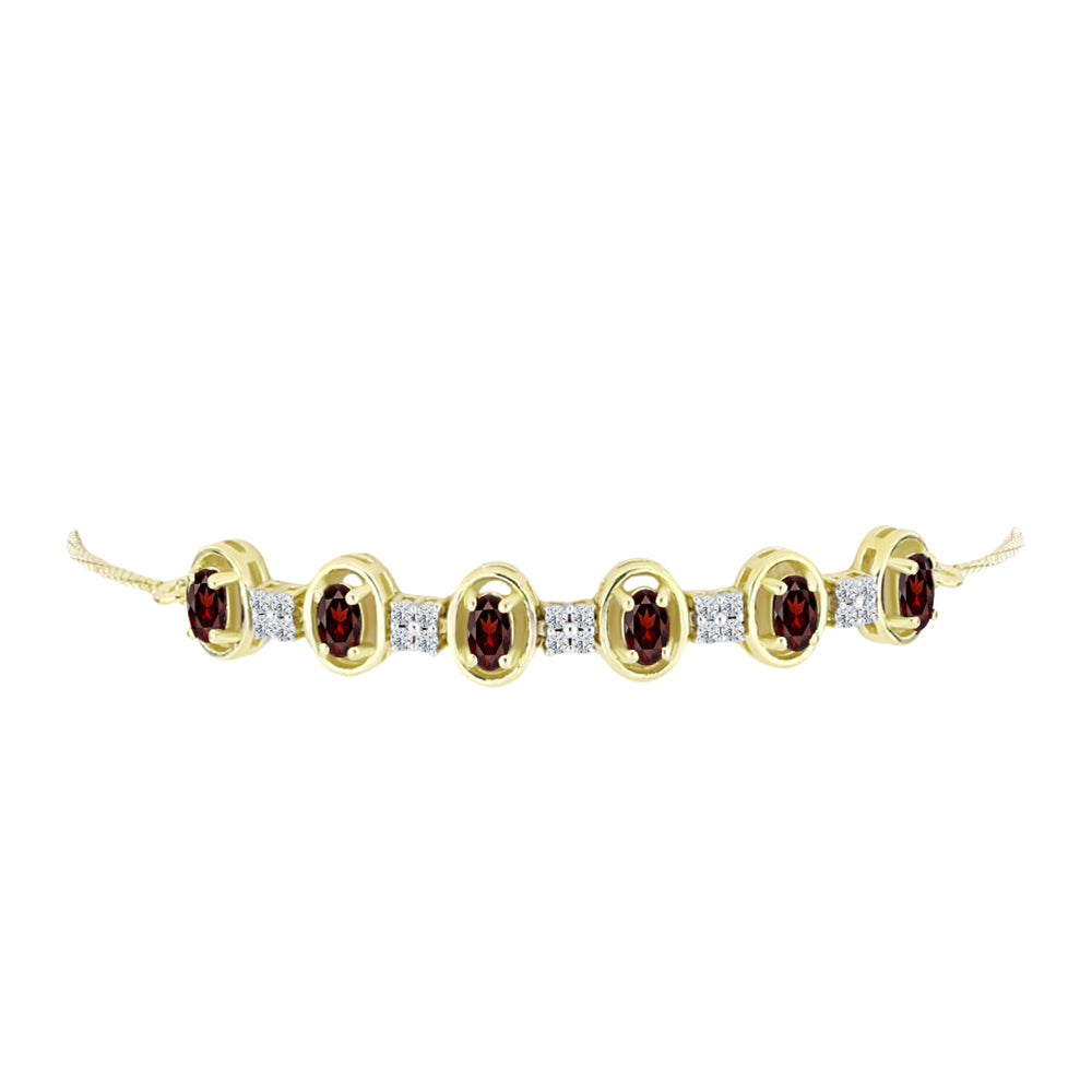 Pulsera de Plata Bañada en Oro con Granate Barton y Topacio Blanco