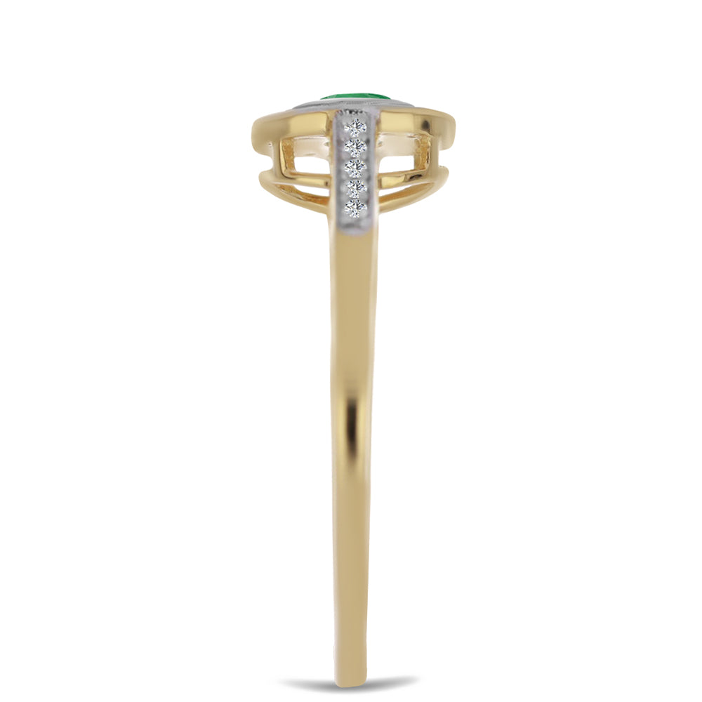 Anillo de Plata Bañada en Oro con Esmeralda de Brasil y Zircón Blanco