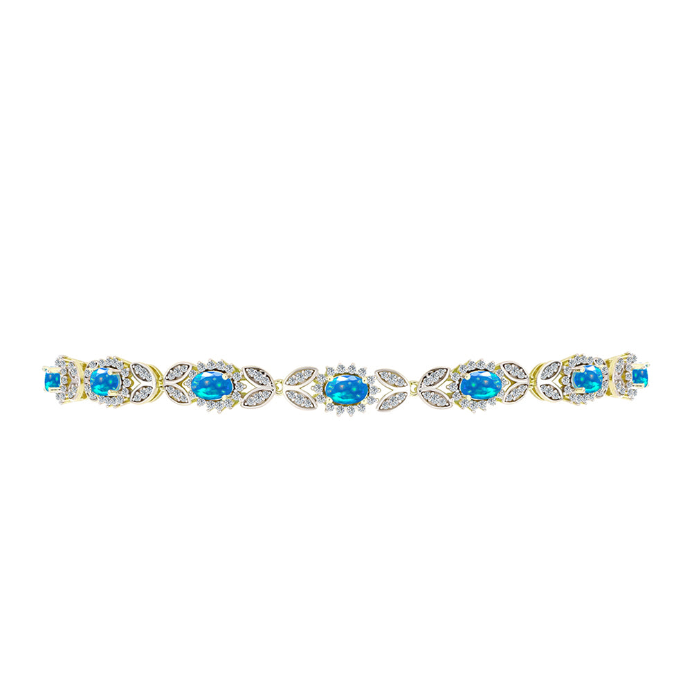 Pulsera de Plata Bañada en Oro con Ópalo Paraíso de Etiopia y Topacio Blanco