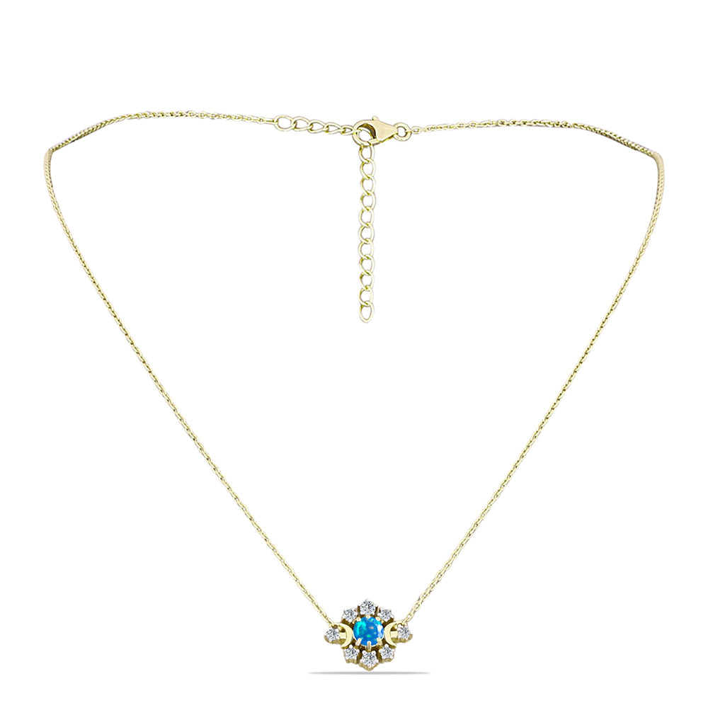 Collar de Plata Bañada en Oro con Ópalo Paraíso de Etiopia y Topacio Blanco