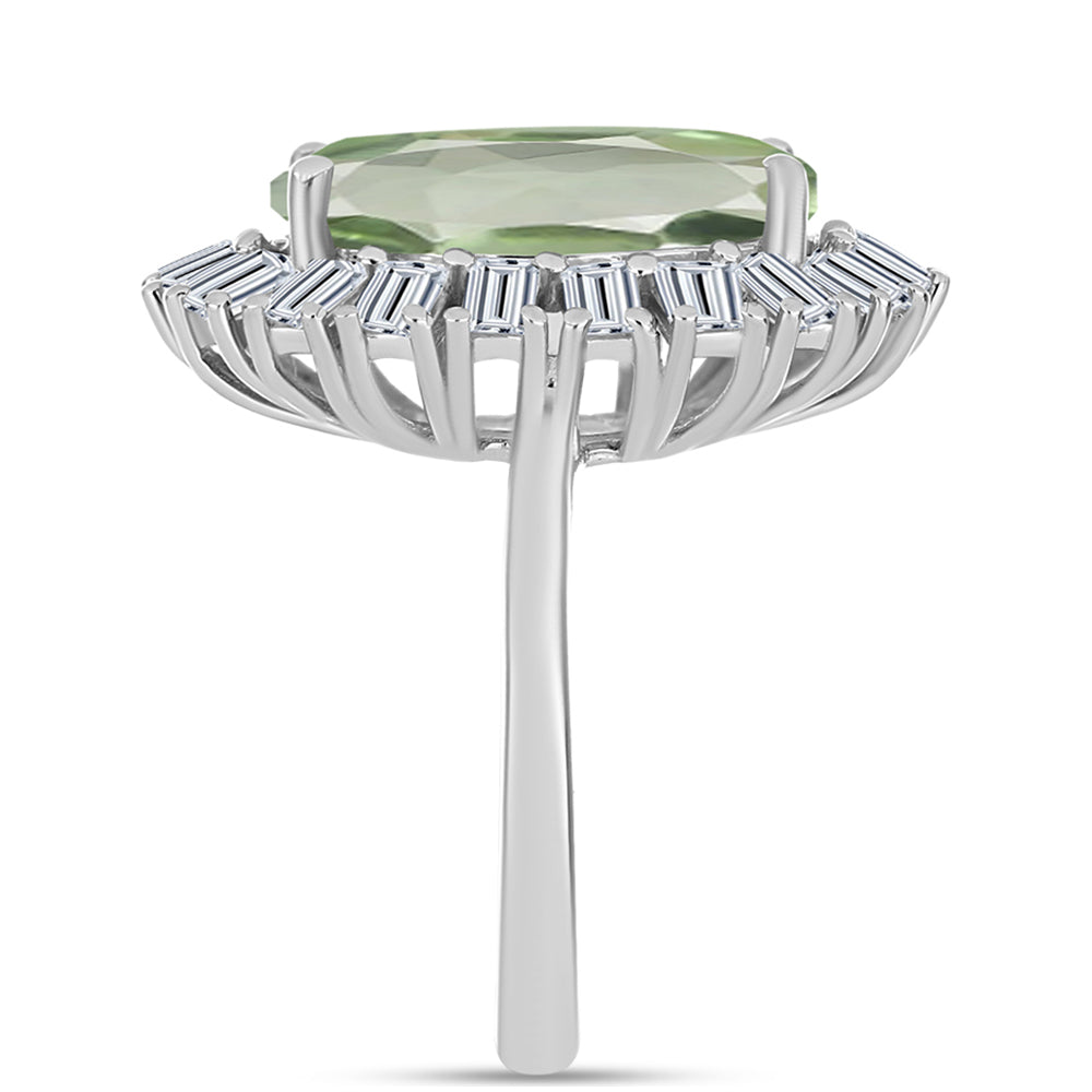 Anillo de Plata con Amatista Verde y Topacio Blanco